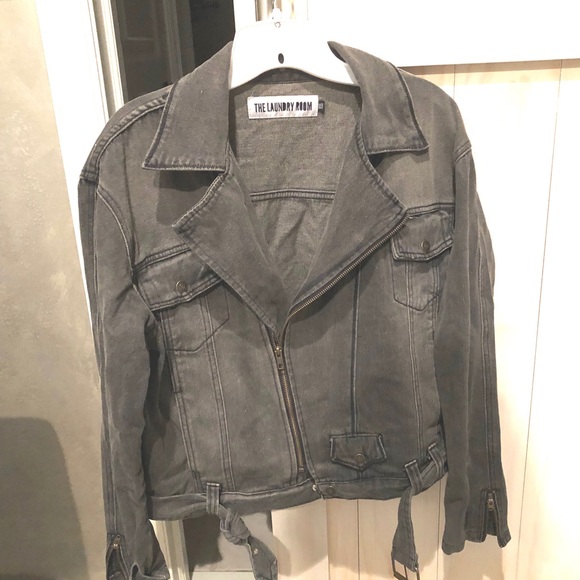 distressed biker style jean jacket - Picture 2 of 4